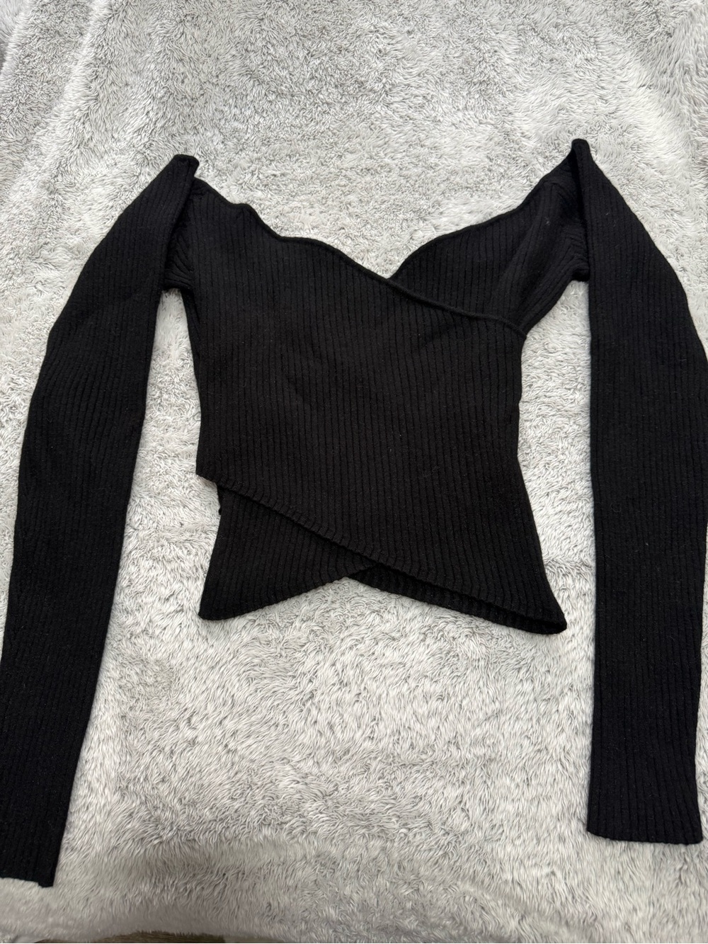 Forever 21 Black Ribbed Off-Shoulder Asymmetrical Sweater